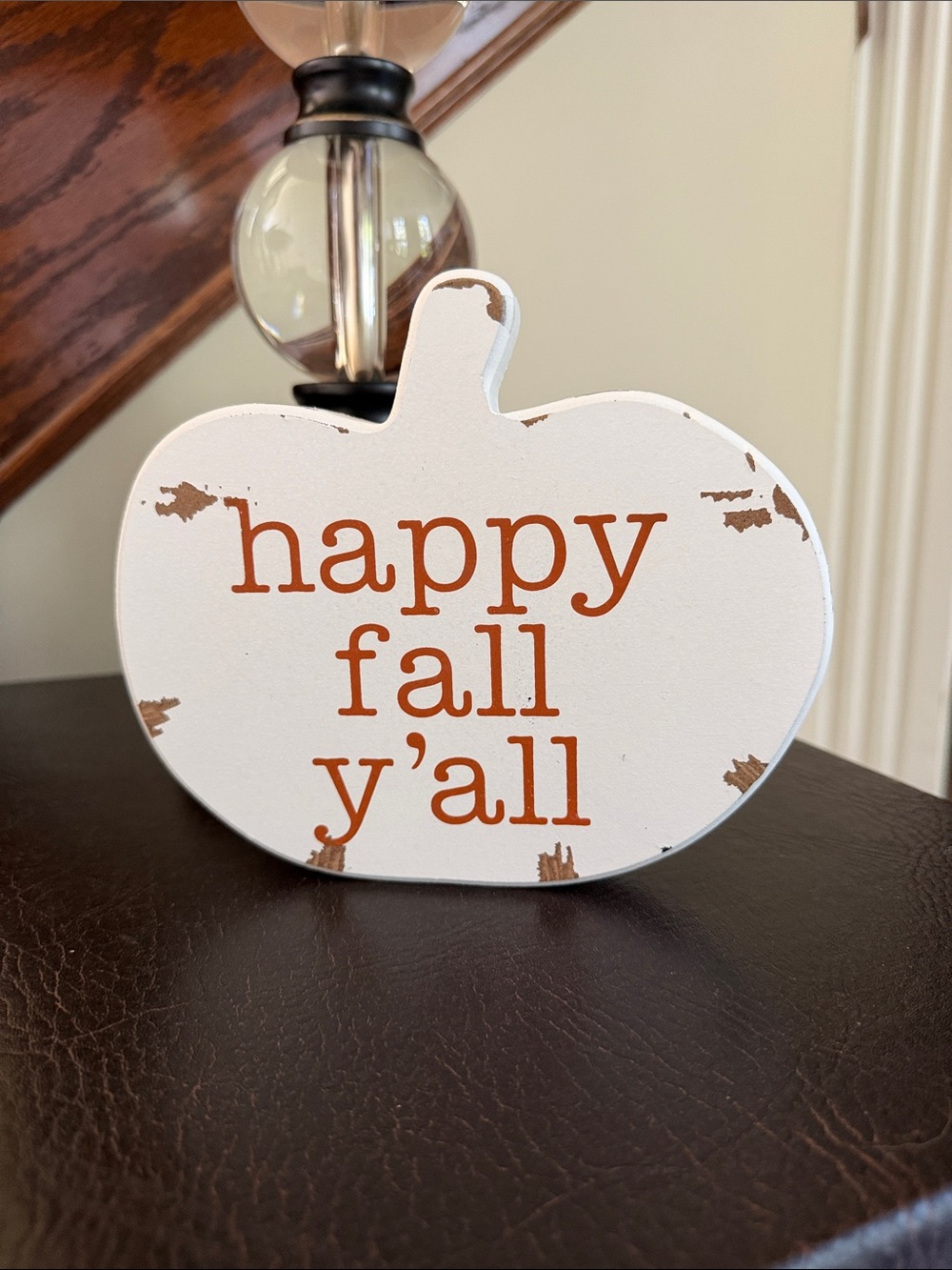 Happy Fall Y'all Pumpkin Decor - White & Orange